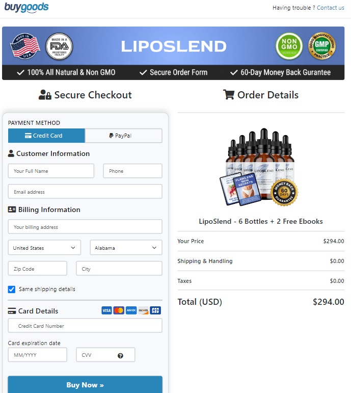 liposlend order page